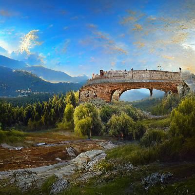 Roman Bridge in Sospel: Hyperrealistic Digital Painting