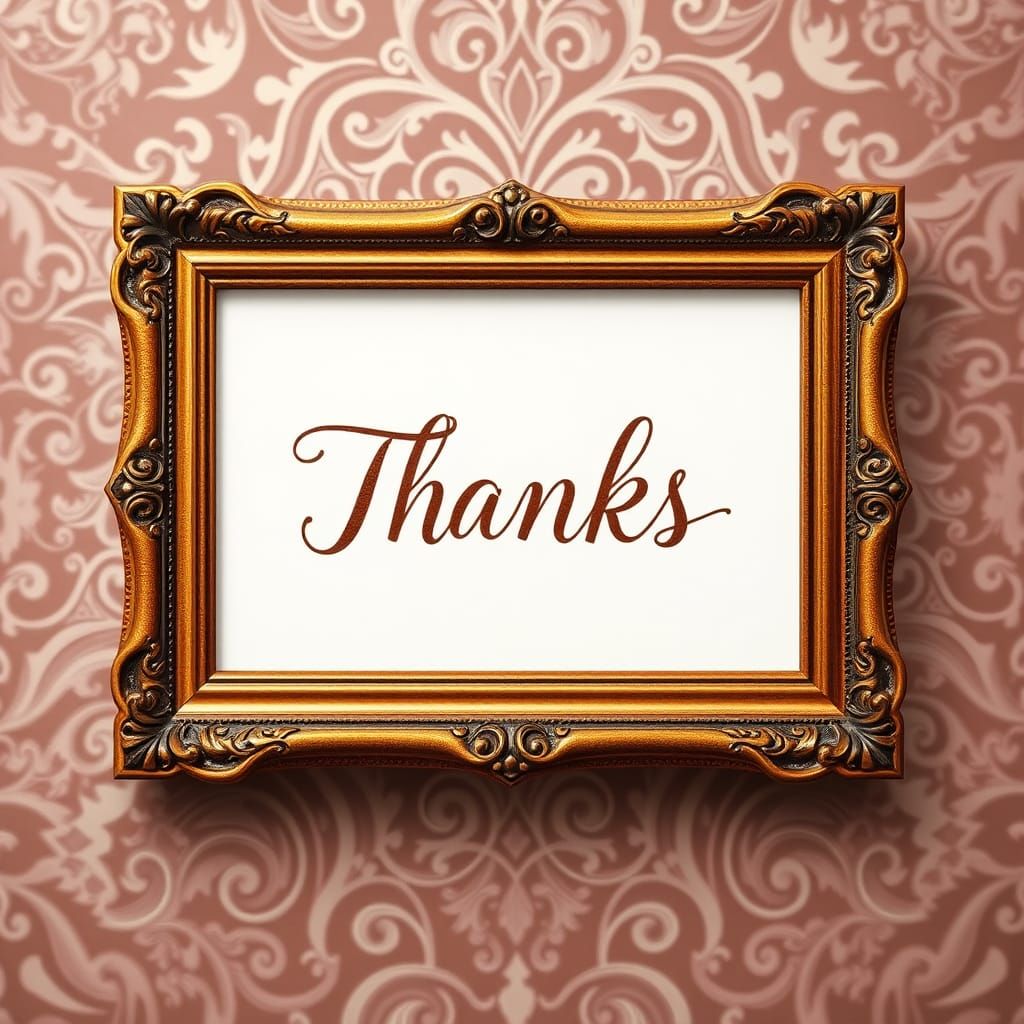 Framed 'Thanks' in Brown Cursive on Arabesque Wall