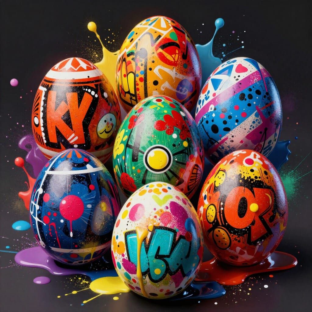 Graffiti Fabergé Eggs in Vibrant Street Art Style