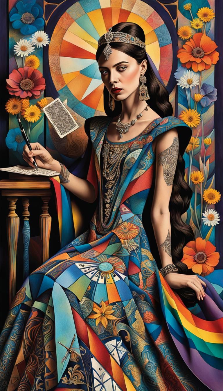 Cubist Tarot Card Designer in Mixed Media Art