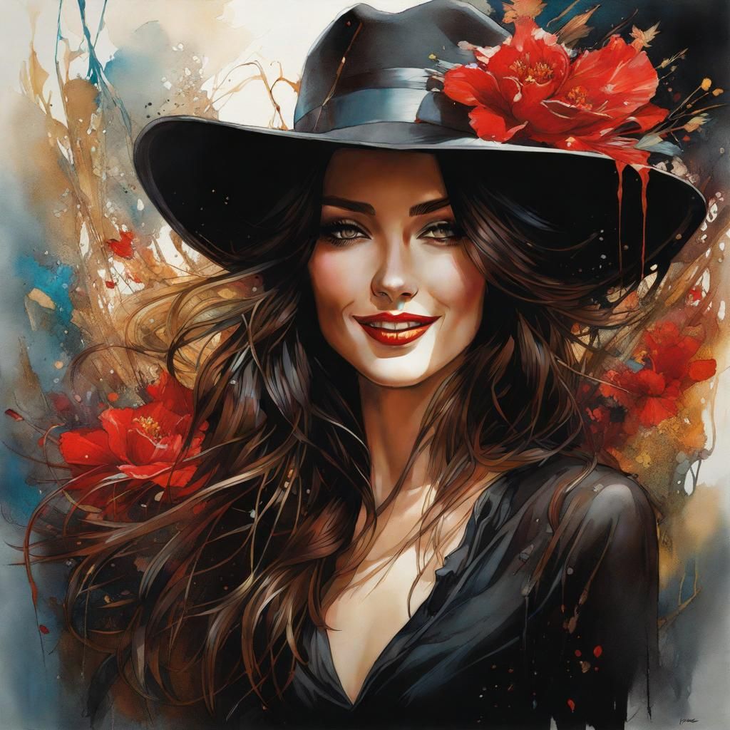 Woman in Fedora: Detailed Matte Painting