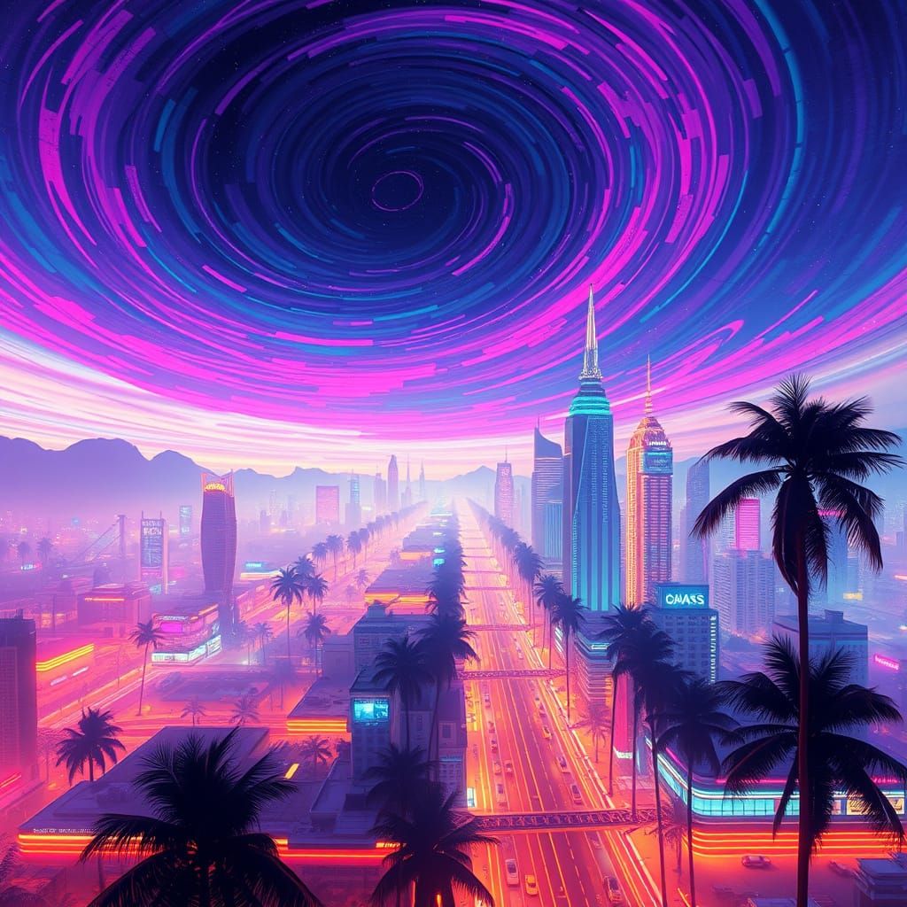 Vaporwave Metropolis in Cosmic Dreamscape