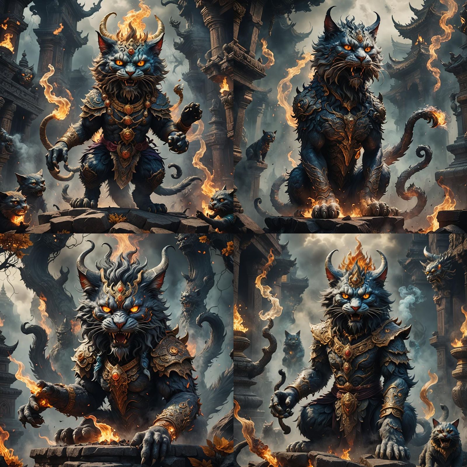Smokey Rakshasa Cat Demon Fantasy Art