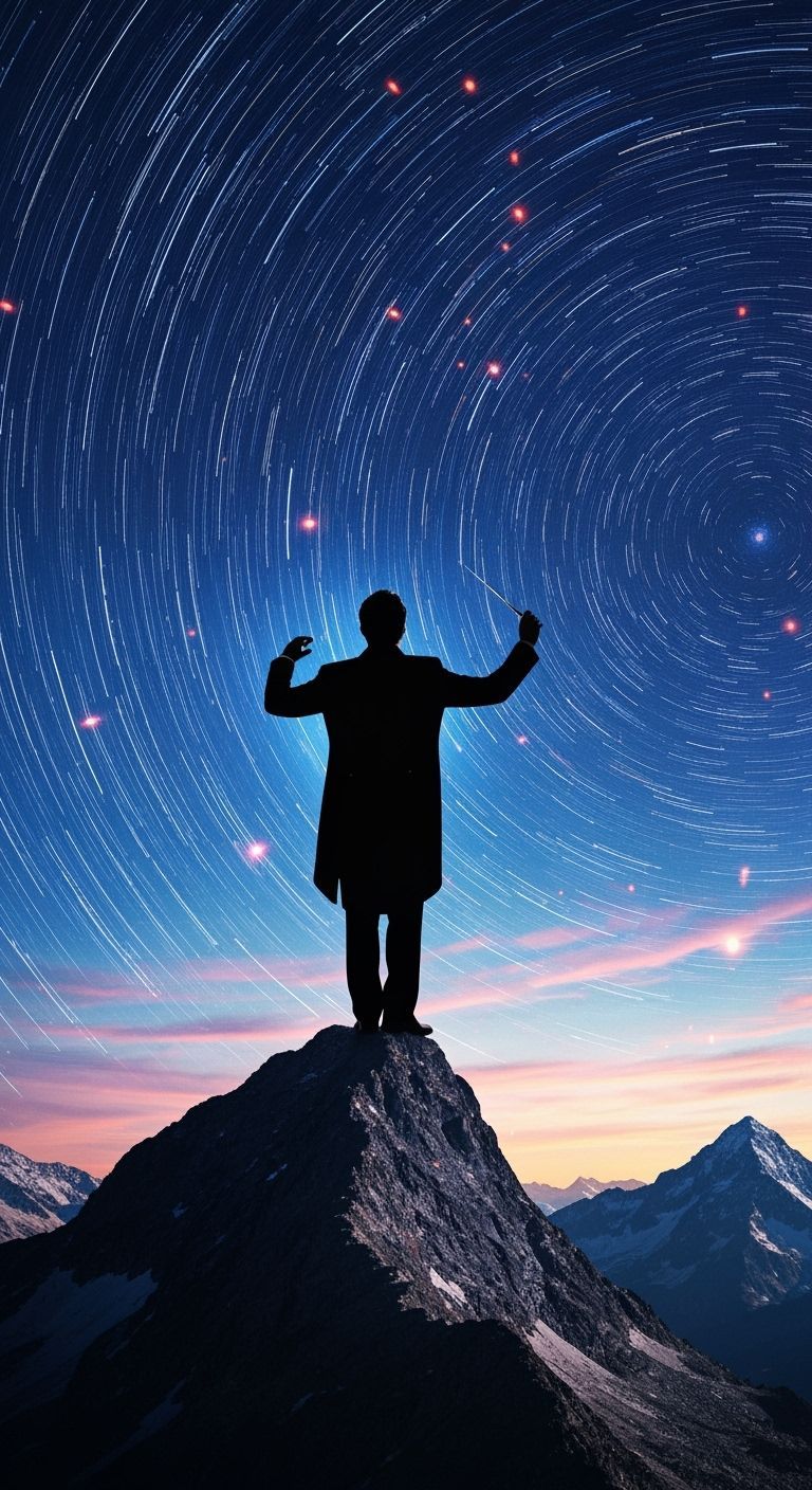 Conductor Leads Celestial Symphony Atop Mountain Peak