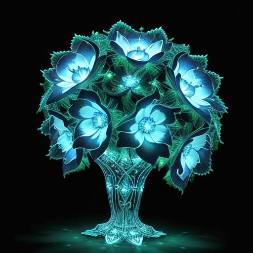 Bioluminescent Fractal Plants in a Galactic Night Sky