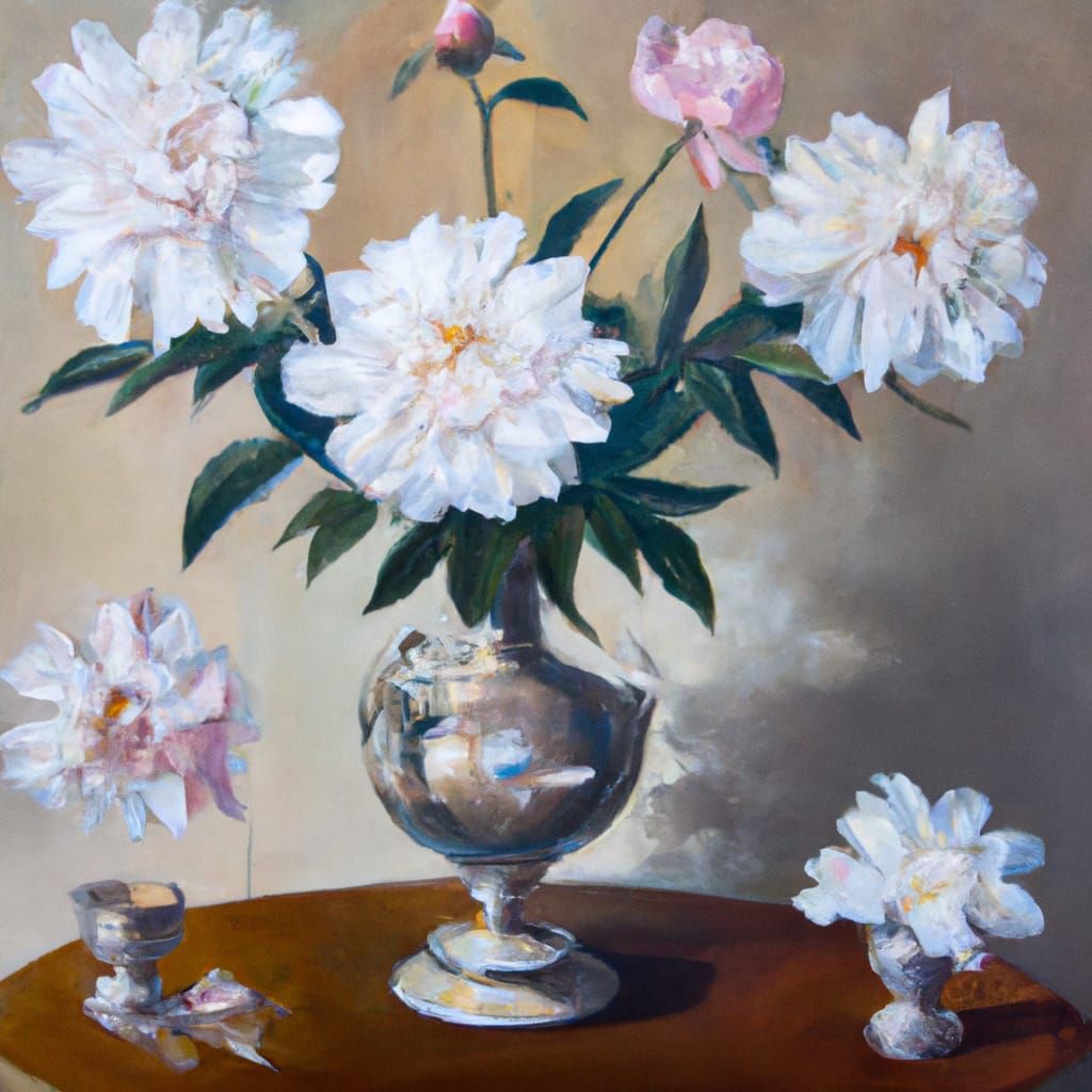 Peonies in Vase Still Life, Oil Painting