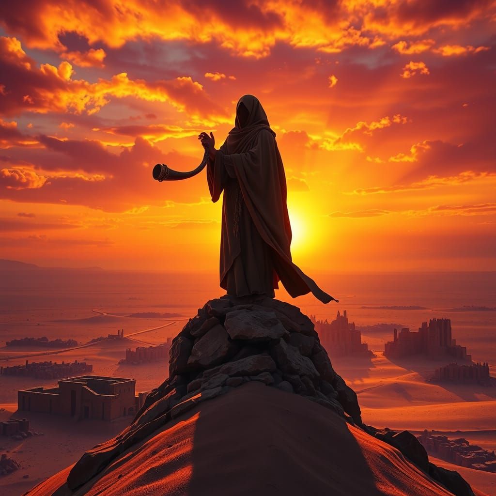 Sunset Mesa Shofar in Hyperrealistic Style