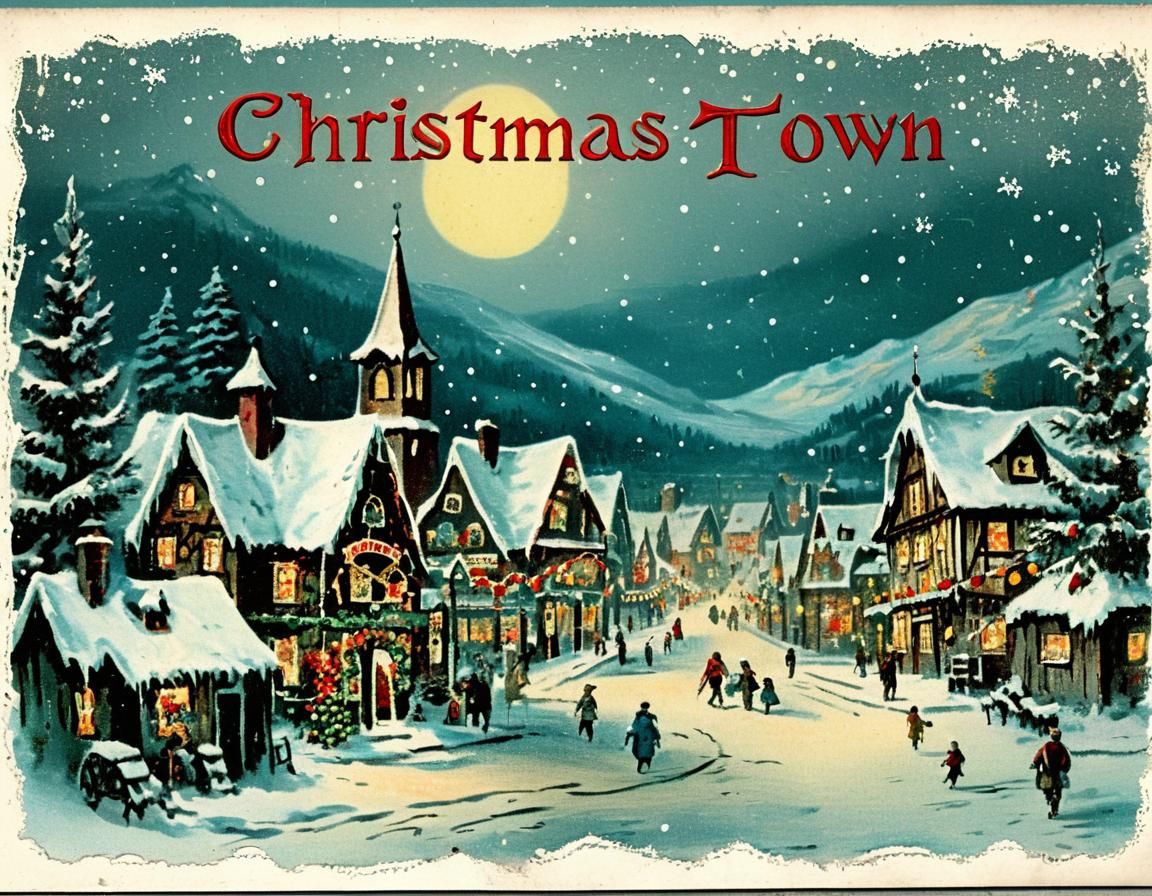 Vintage Holiday Village Scene