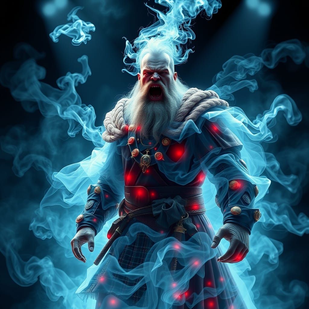Ethereal Scottish Warrior in Swirling Smoke