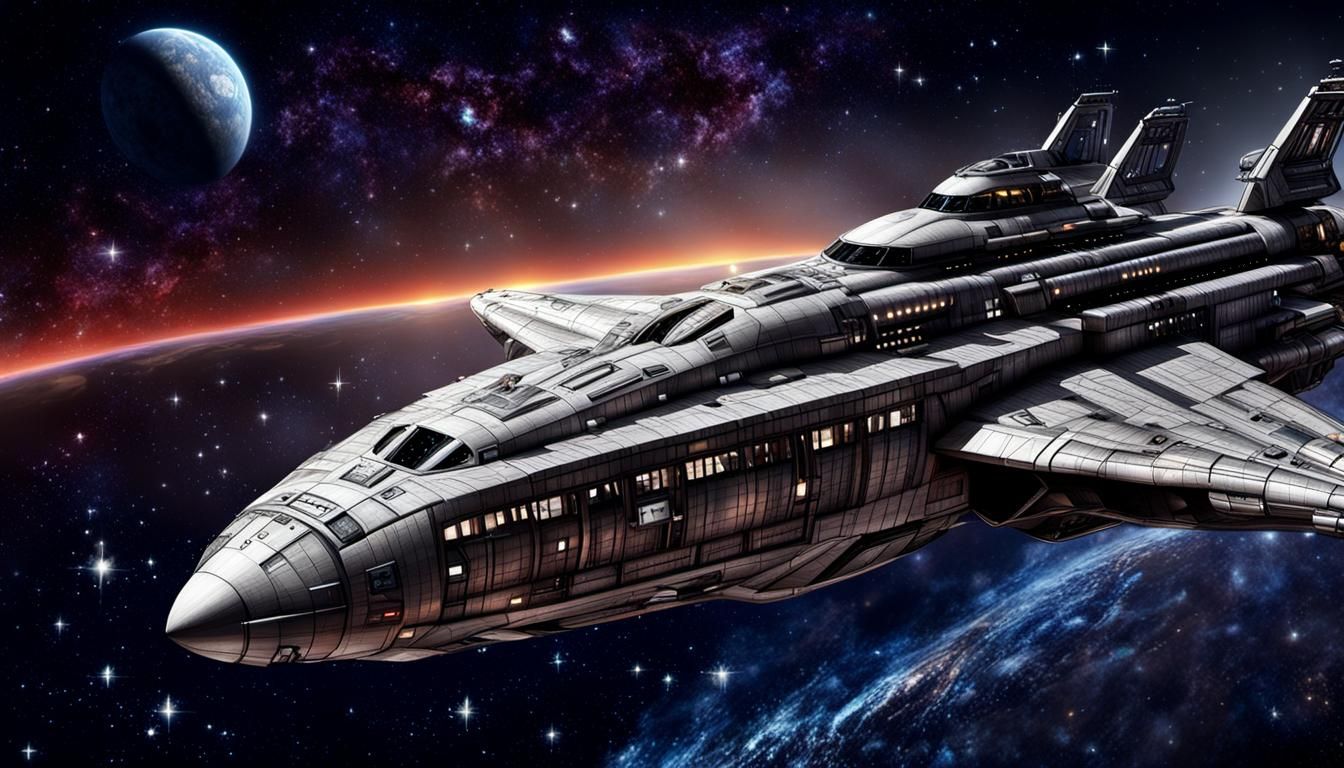 Detailed Pencil Sketch of a Futuristic Spaceship