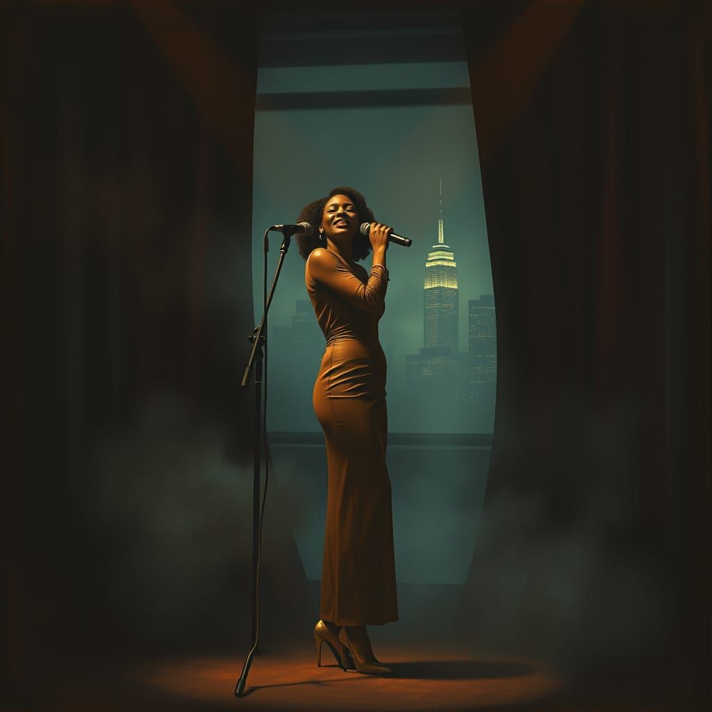 A Noir Jazz Singer Performs in a 1940s Blues Club