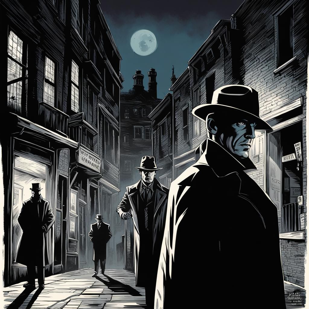 Film Noir Poster: Mysterious Man in Dark Alley