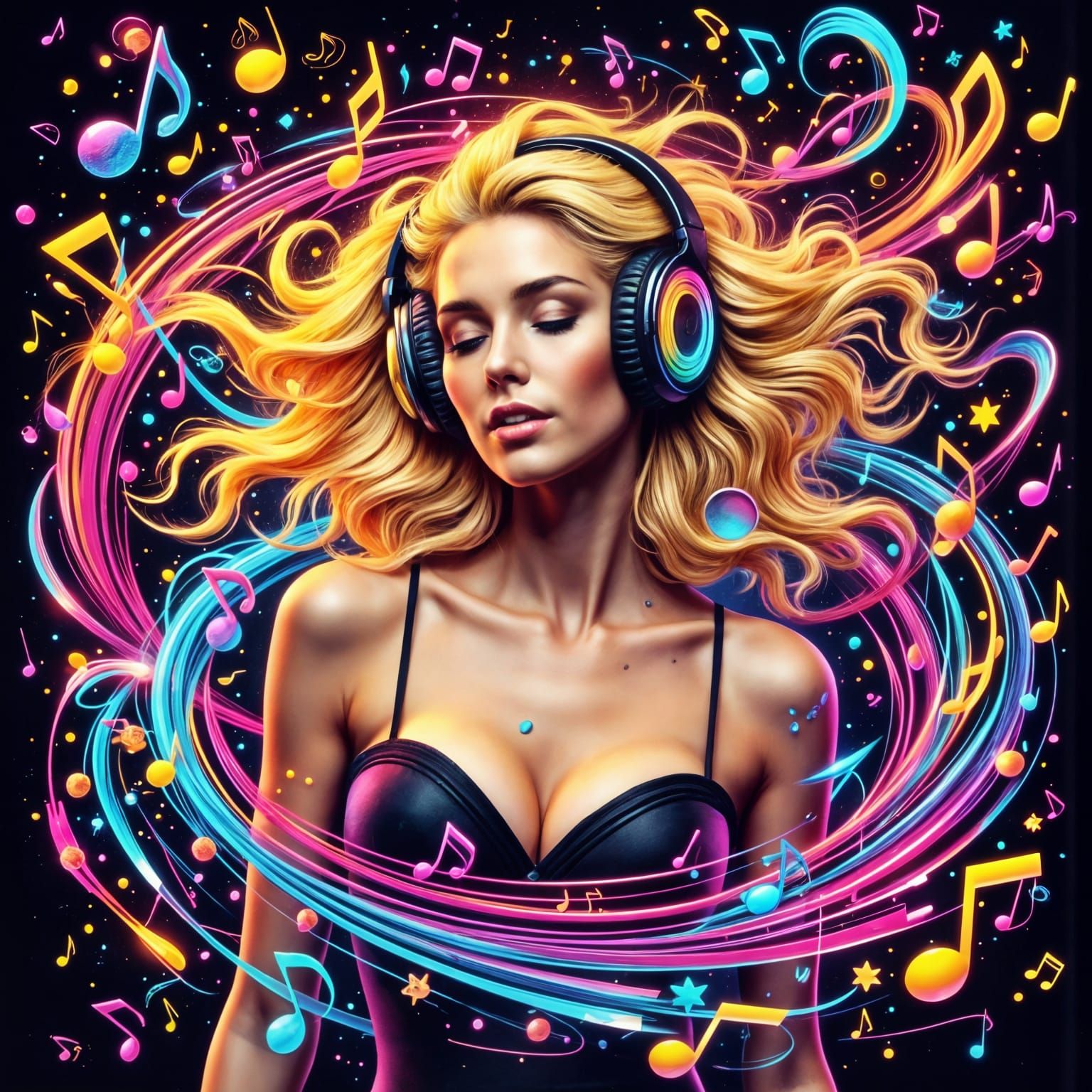 Slender Woman in Sonic Bliss, in Pop Art Style