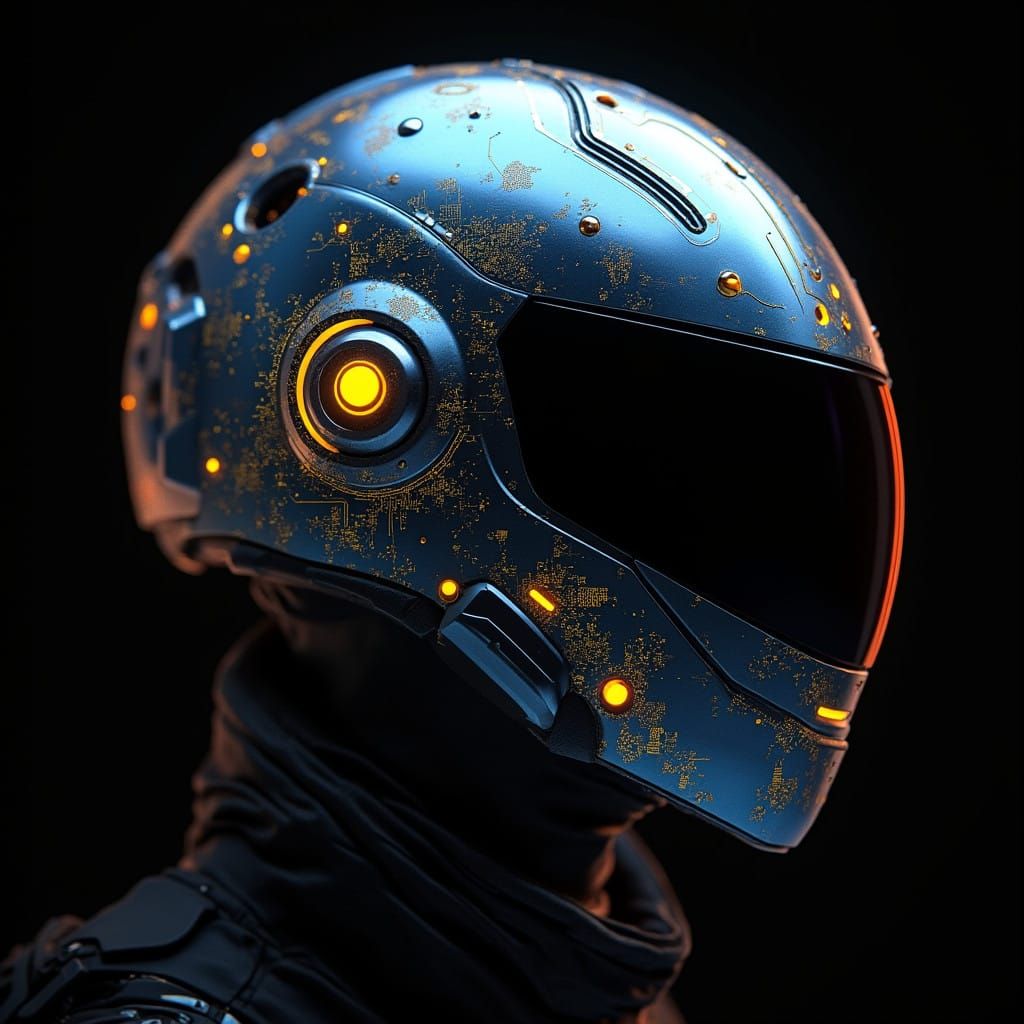 Cyberpunk Power Helmet in Vibrant Blue and Yellow