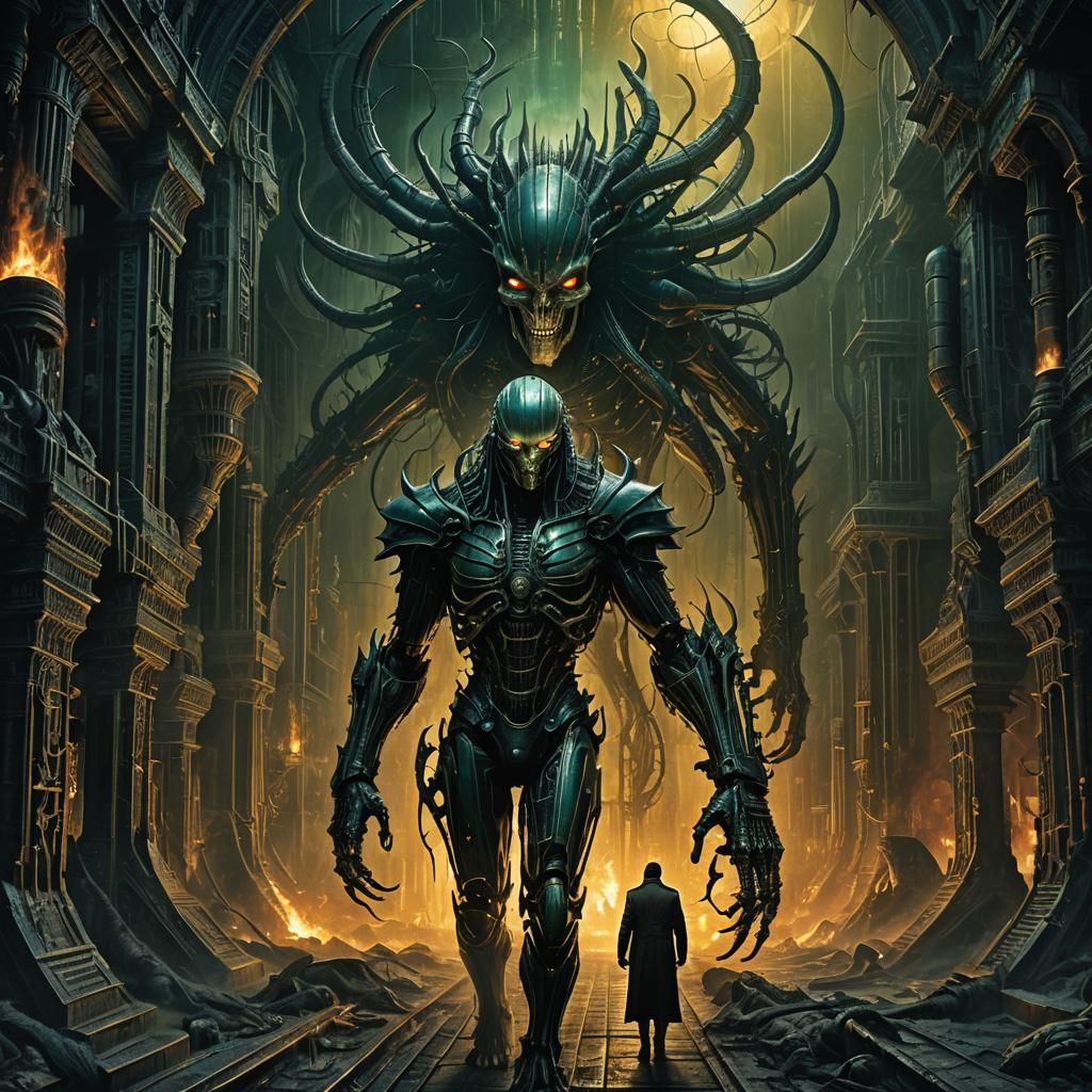 Hellish Realm: Biomechanical Dark Fantasy Concept Art
