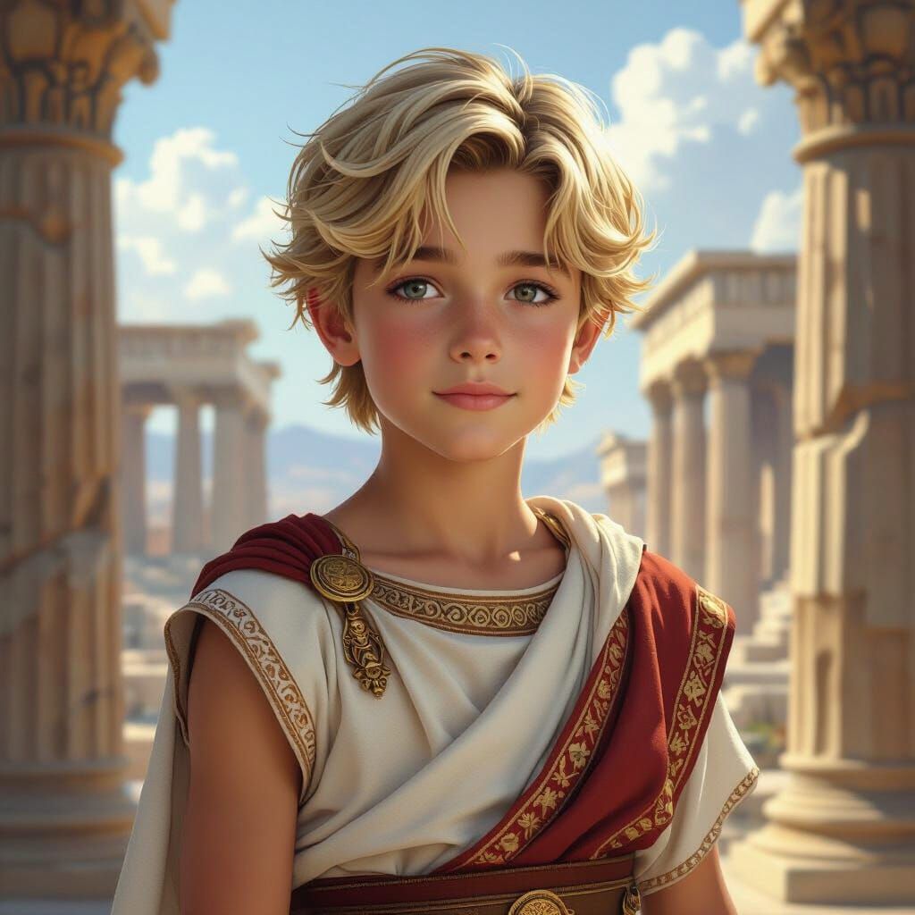 Greek Boy in Tunic Portrait, Fantasy Realism Style