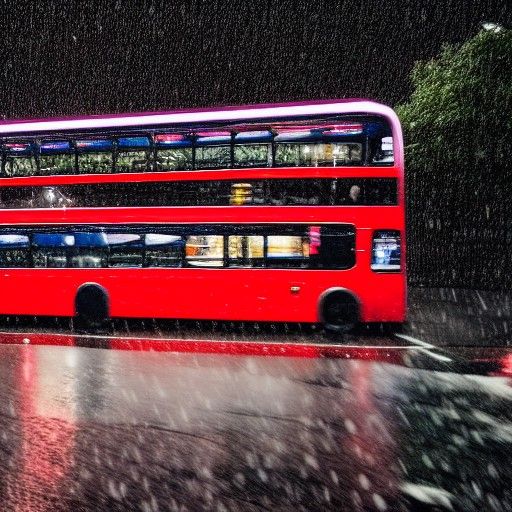 Double Decker Bus on a Rainy Night
