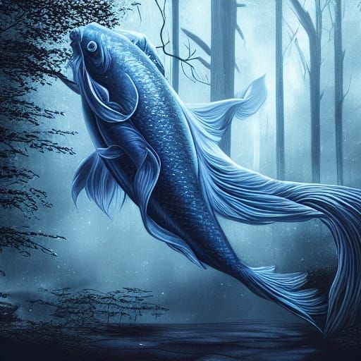 Magical Koi Fish Patronus in Eerie Forest