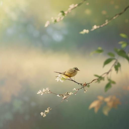 Impressionist Bird on Branch Oil Painting