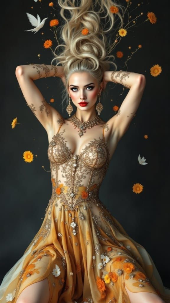 Ethereal Nighttime Goddess in Art Nouveau Style