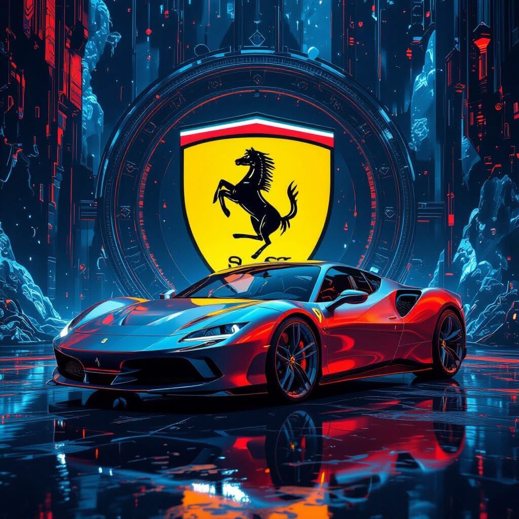 Vibrant Ferrari Logo on Fantasy Background