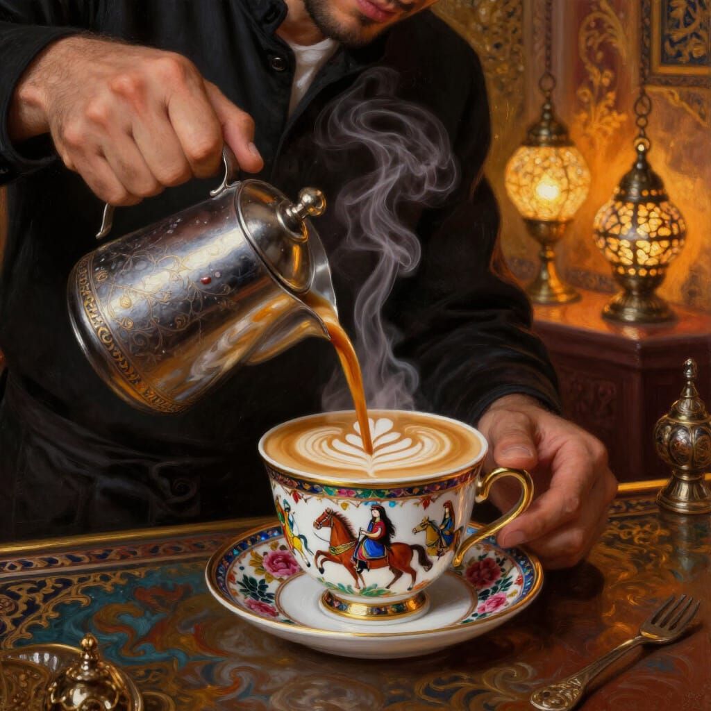 Barista Creates Floral Latte Art in Antique Persian Cup