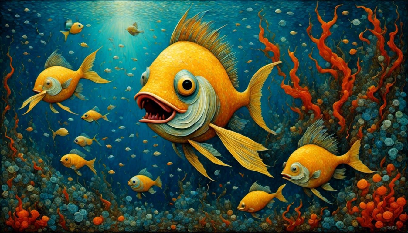 Surreal Undersea Fish Oil Painting