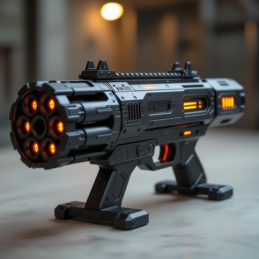 Mini gatling gun is compact yet robust weapon with a sci-fi appearance. Despite its incredible firepower, it is ergonomi...