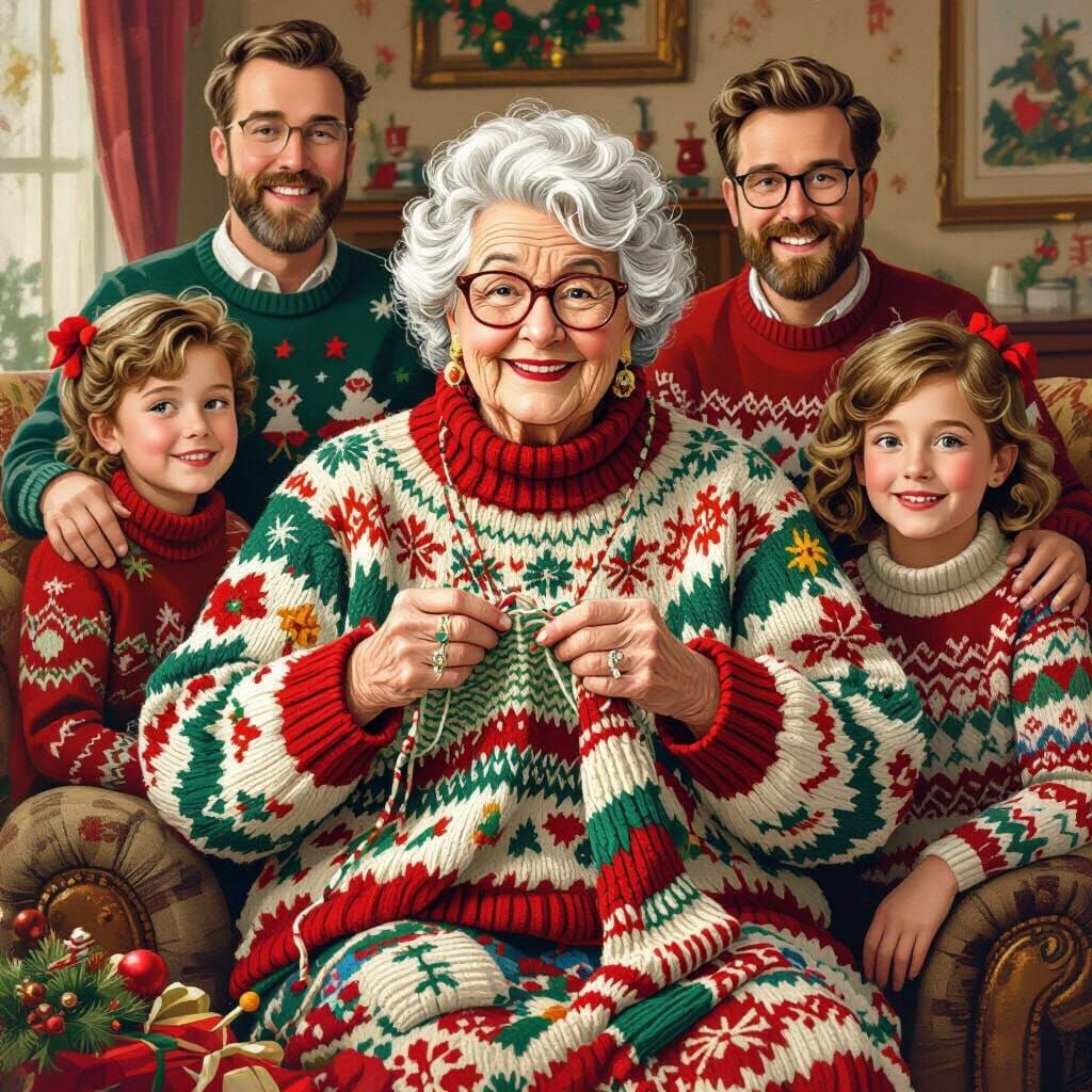 Quirky Grandmother Knits Monstrous Christmas Sweater in Retr...