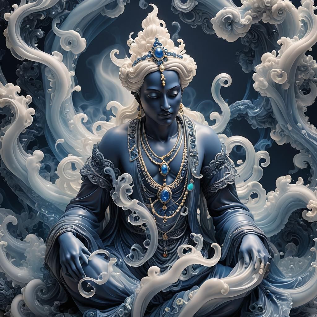 Opalescent Navy Genie Made of Blue Smoke