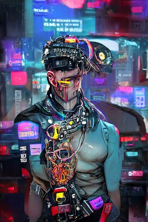 Cyberpunk Cyborg in Futuristic Urban Setting