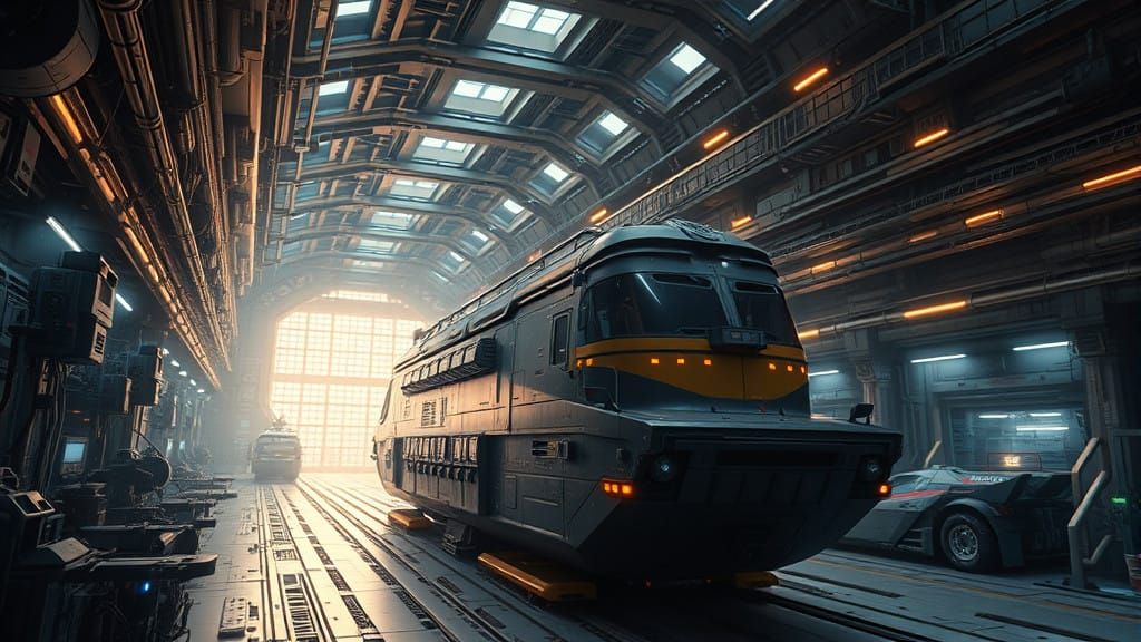 Sci-Fi Cargo Bay in Anime-Inspired 3D Style