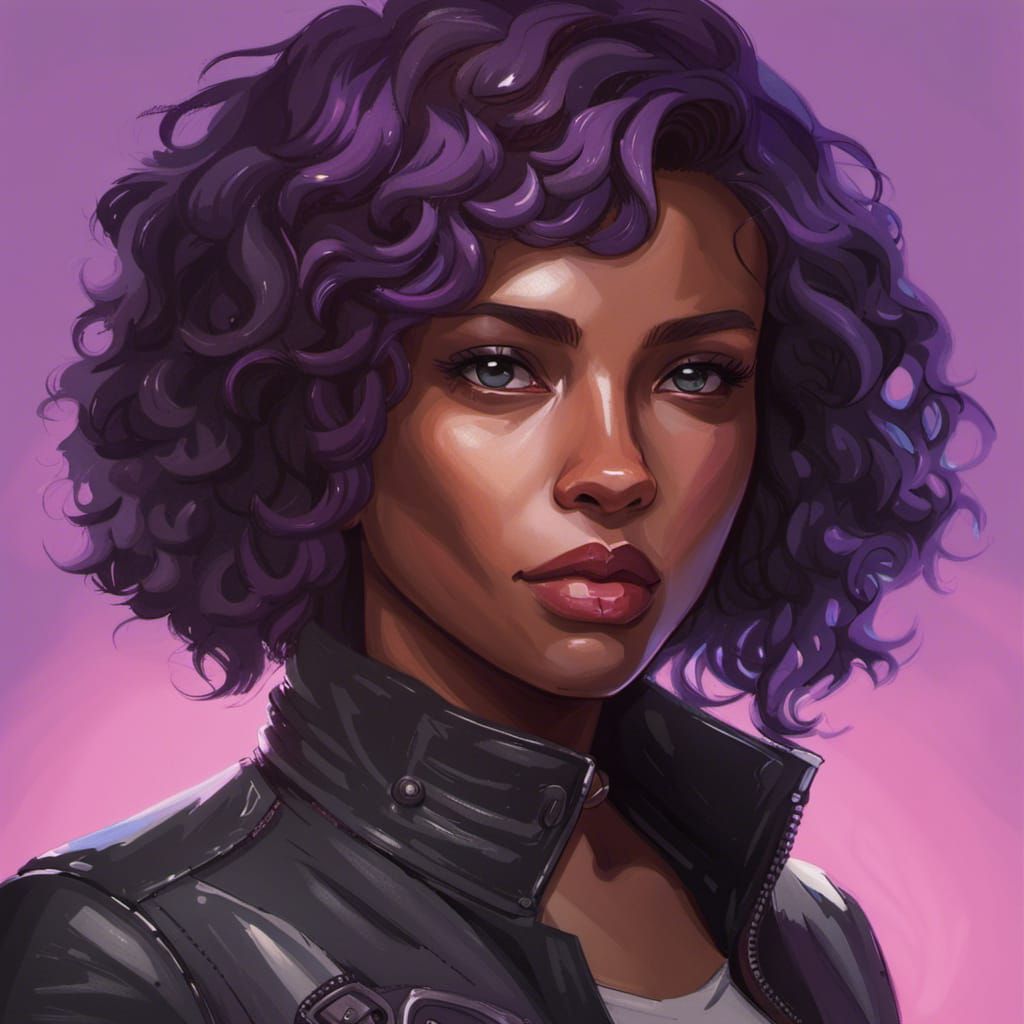 Striking Woman with Motorcycle Jacket, Digital Art