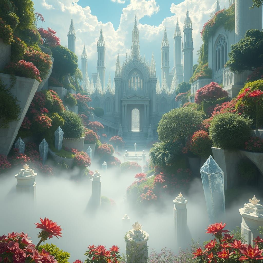 Heavenly Gardens of Majestic White Quartz Architecture
