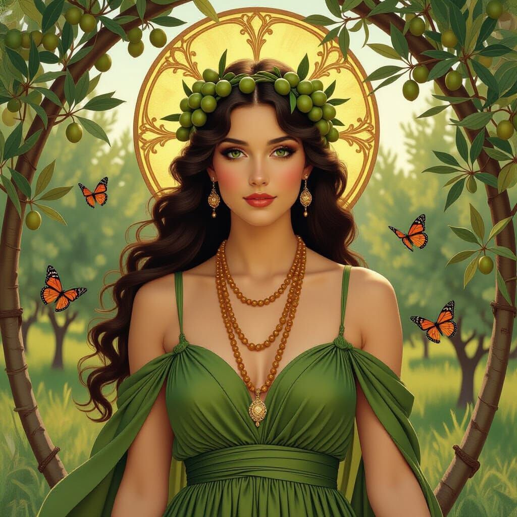 Olive Grove Goddess in Art Nouveau Style