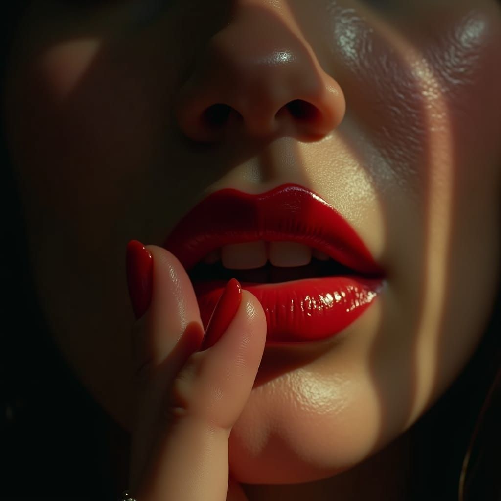 Sensual Ruby Lips in Cinematic Film Style