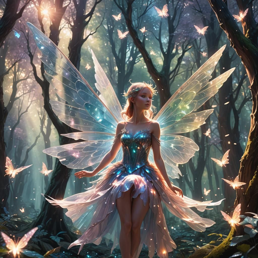 Glowing Fairy in Crystalline Forest: Digital Fantasy Art