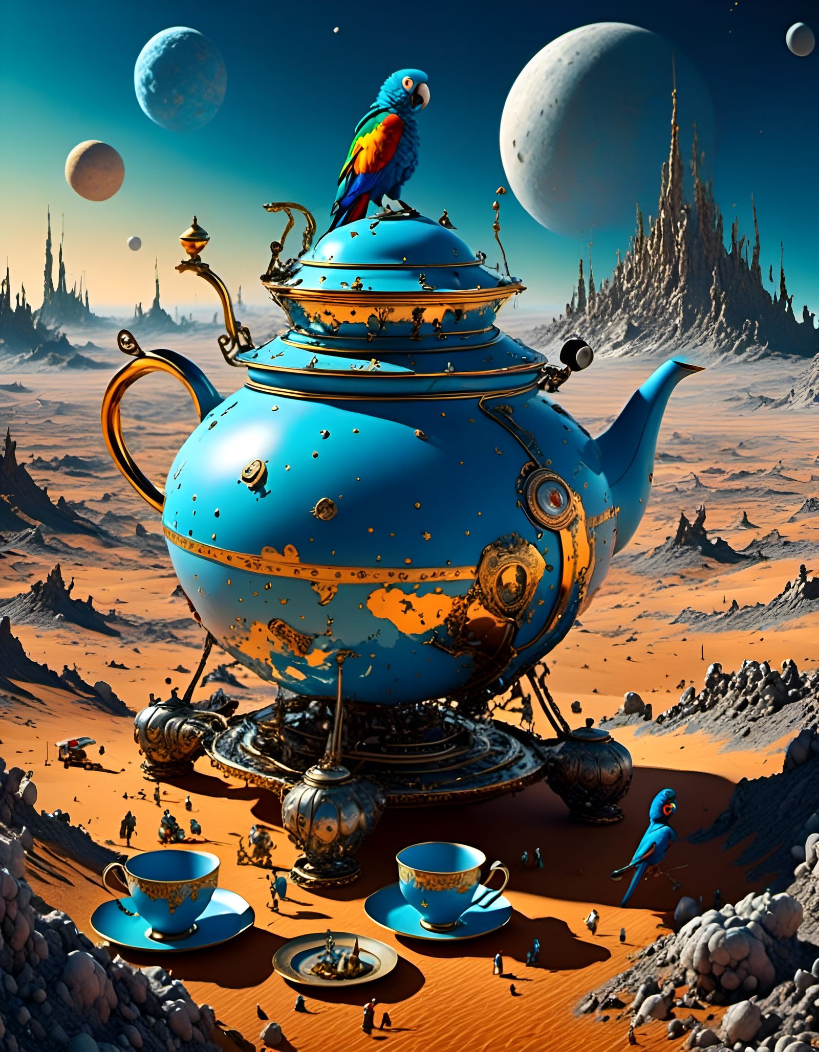 Surreal Lunar Landing Tea Party, Dali Concept Art