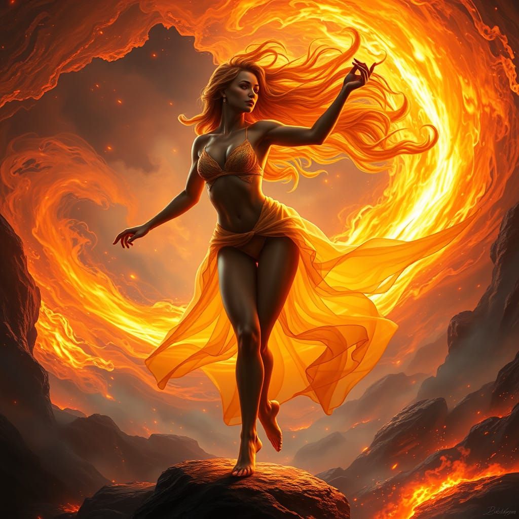 Athletic Dancer Channels Inferno in Hyper-Realistic Art