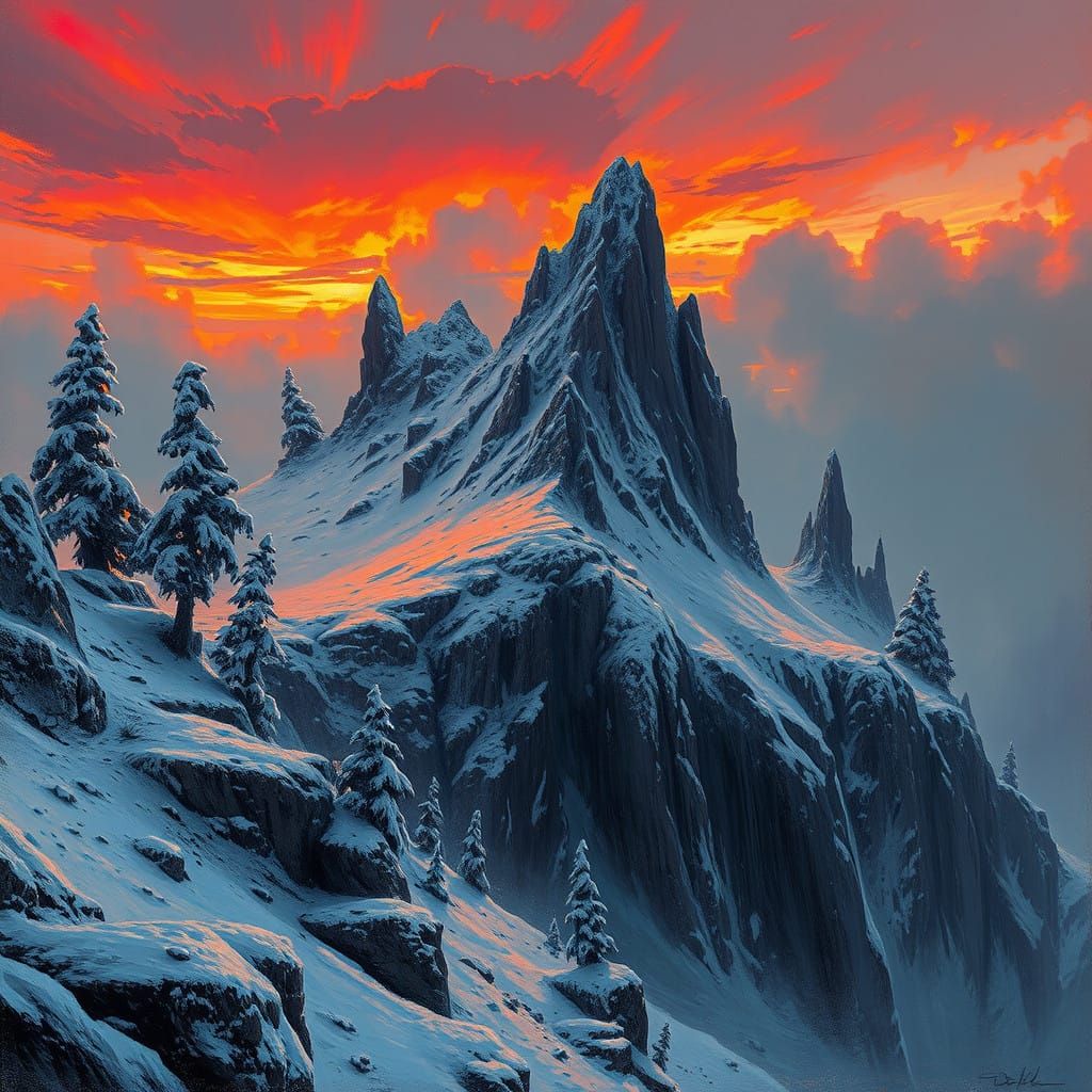 Sunset on a Dramatic, Icy Landscape