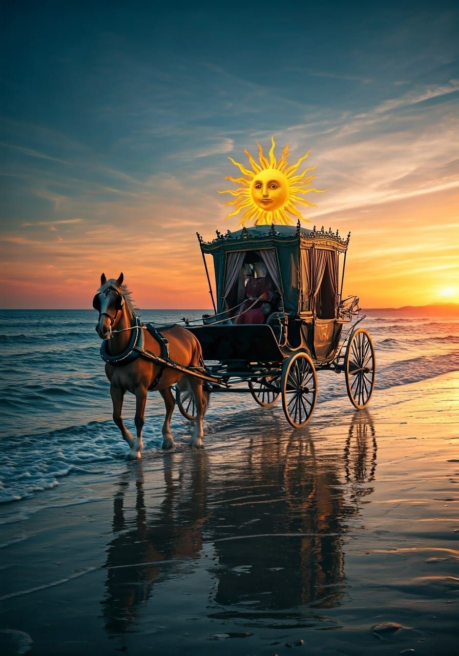 Anthropomorphic Sun Rides Carriage by the Sea