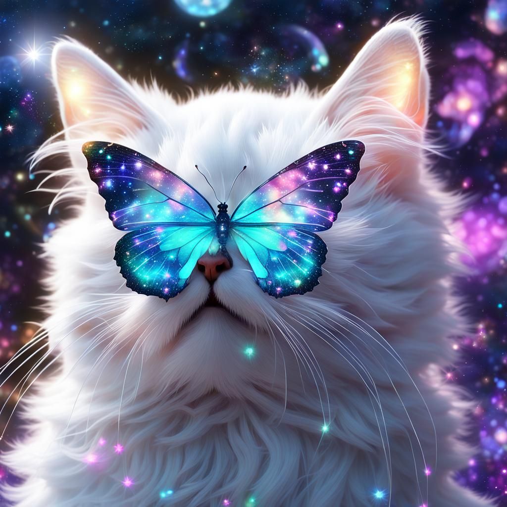 Cosmic Butterfly on Kitten's Nose: Digital Art