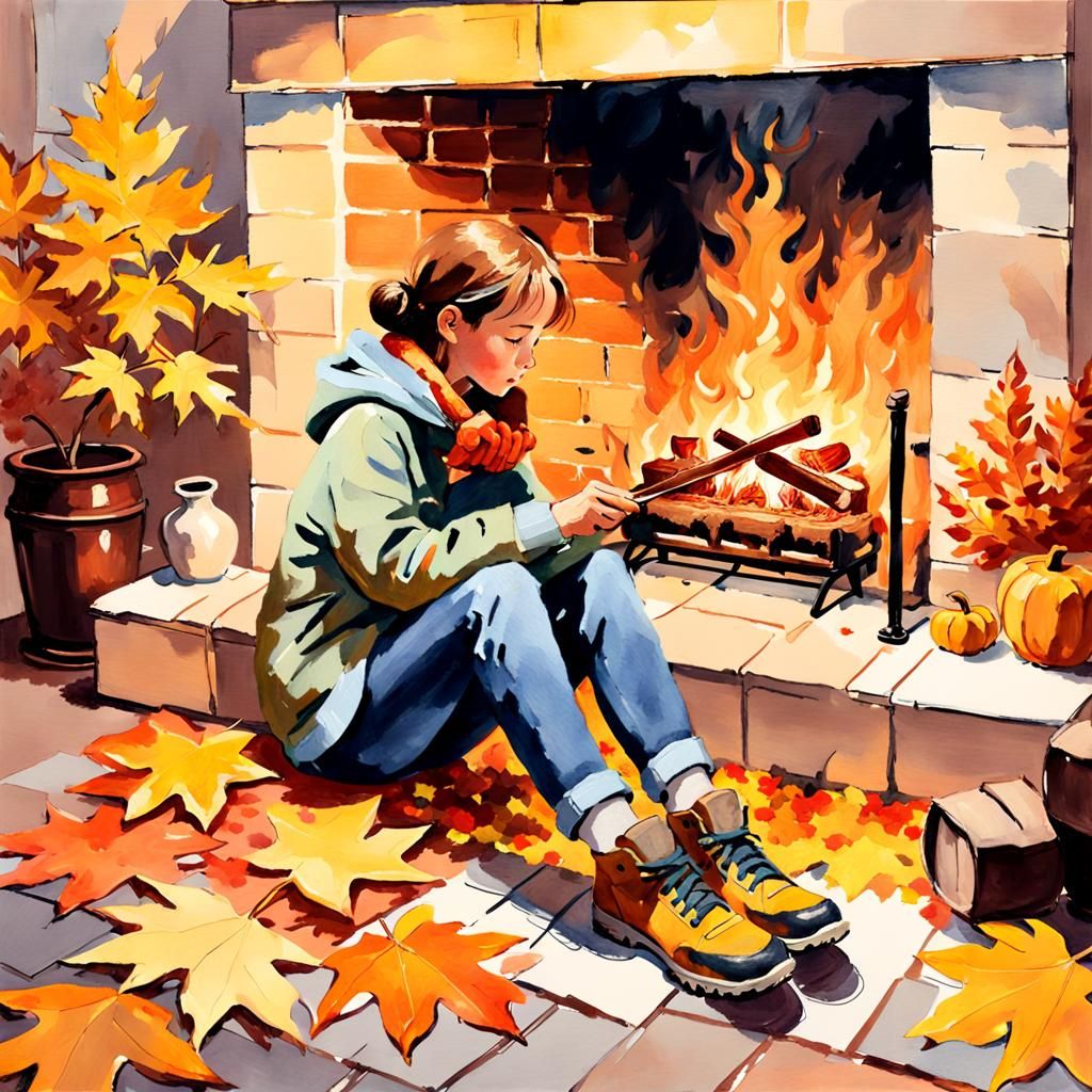 Cozy Fireplace Scene in Impressionist Style