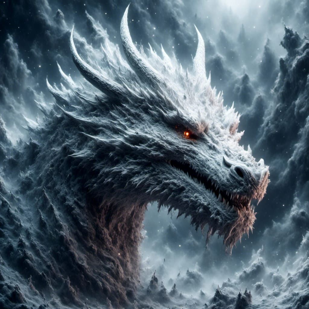 Festive White Snow Dragon in Santa Hat