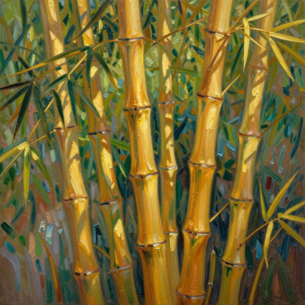 Golden Bamboo Impasto Oil Painting