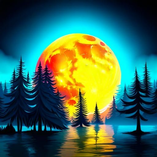 Neon Holographic Full Moon Psychedelic Glow