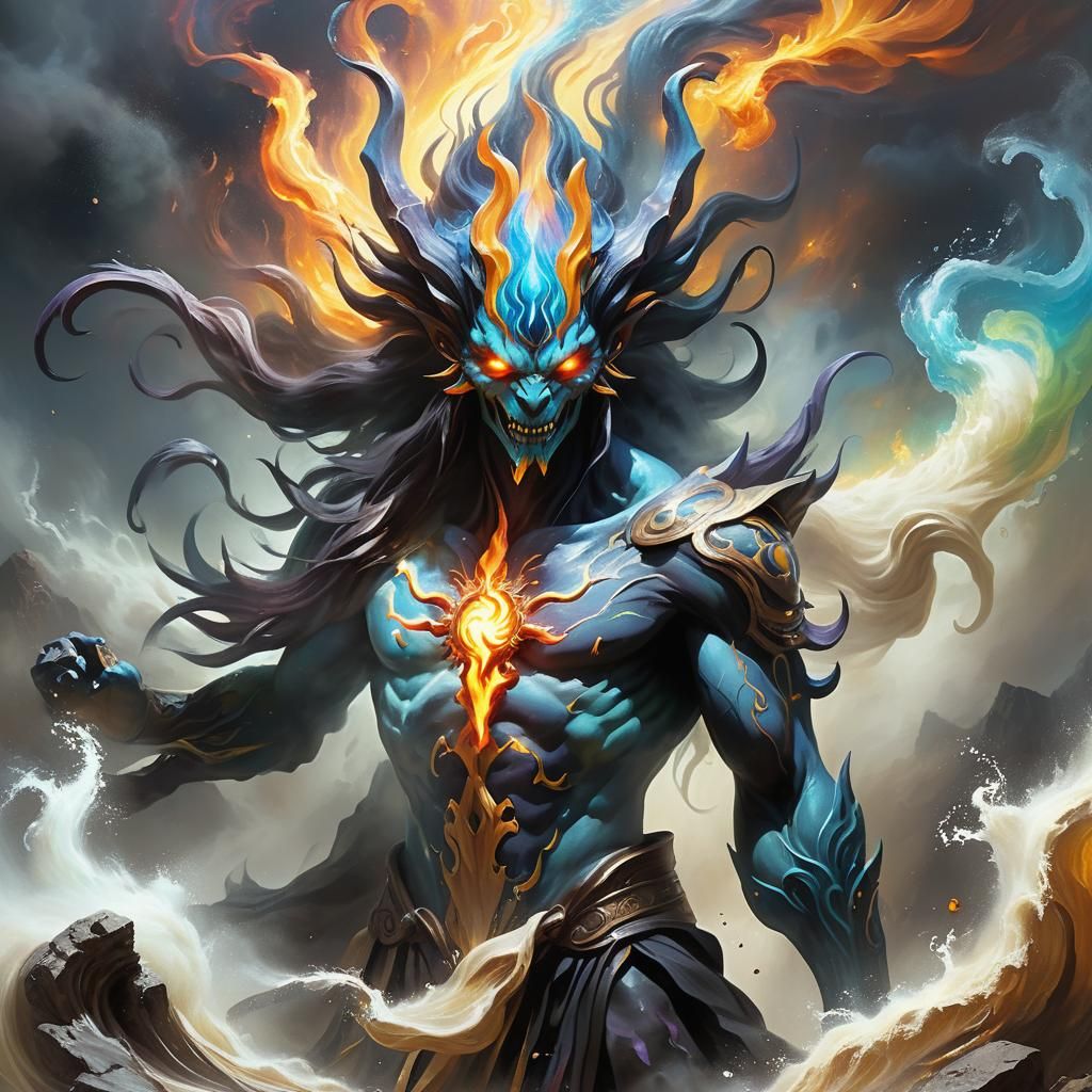 Elemental Fusion: Cosmic Oil Painting