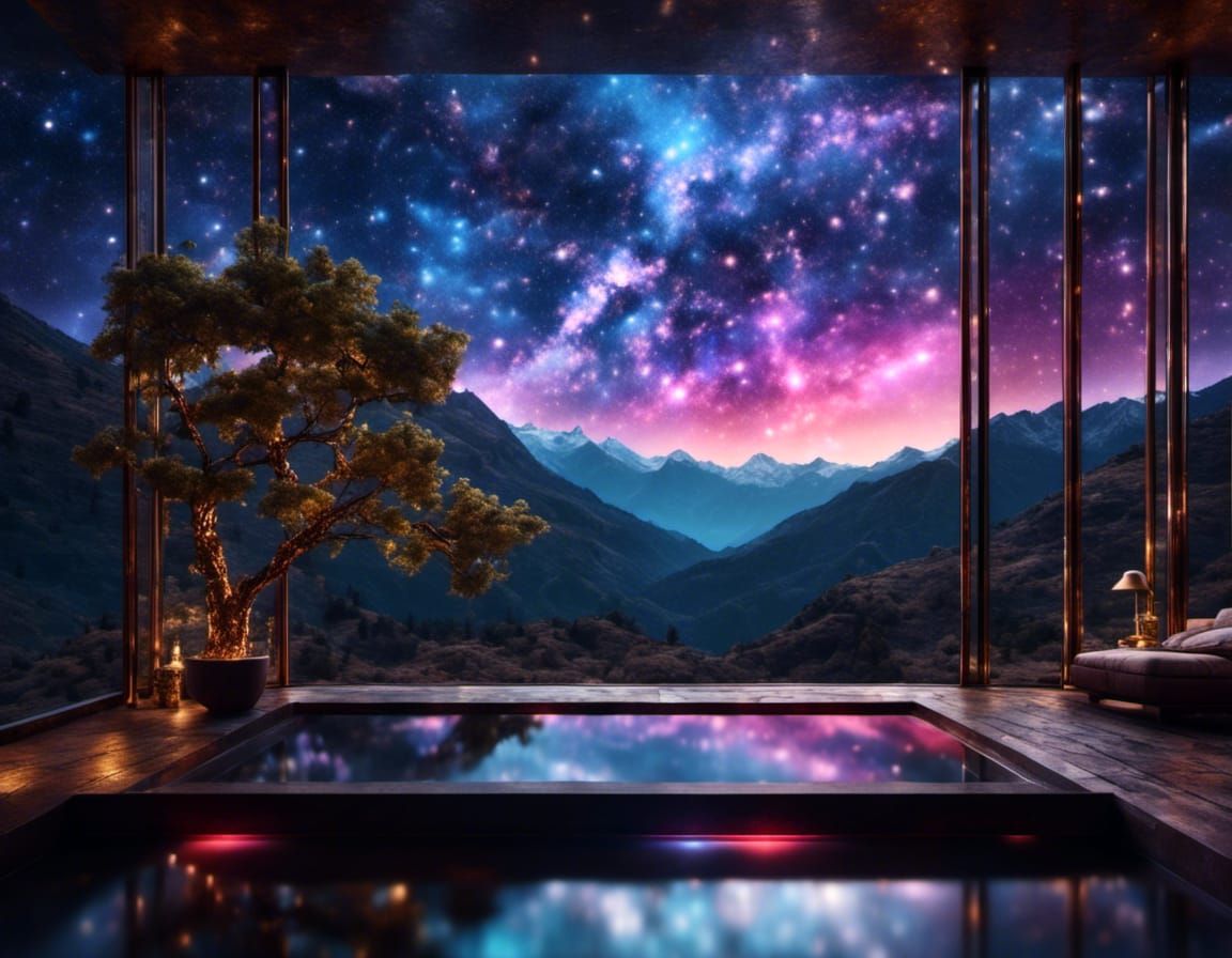Luxurious Sci-Fi Infinity Pool Overlooking Galaxies