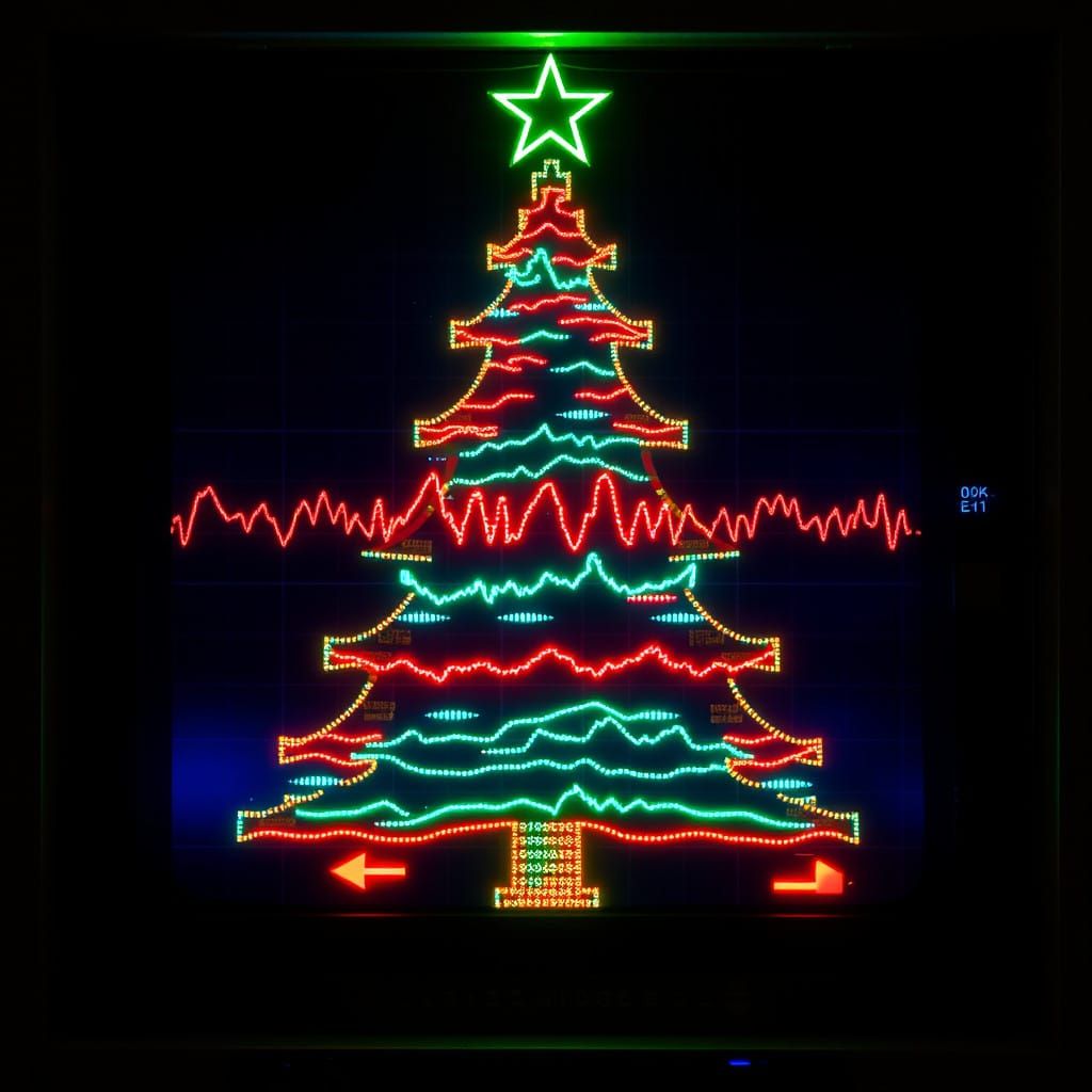 Retrofuturistic Oscilloscope Display as Christmas Tree