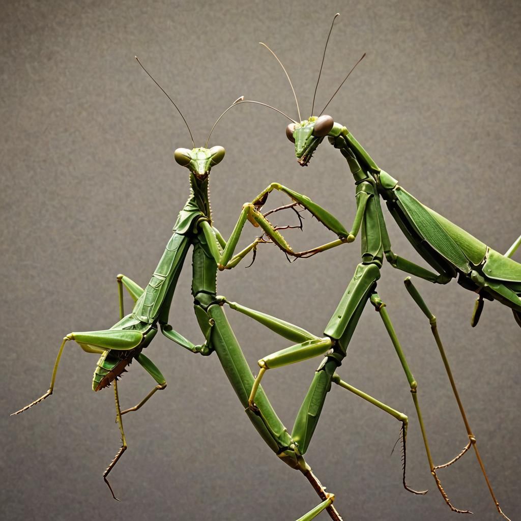A female praying mantis mocks a male praying mantis.z steamp...